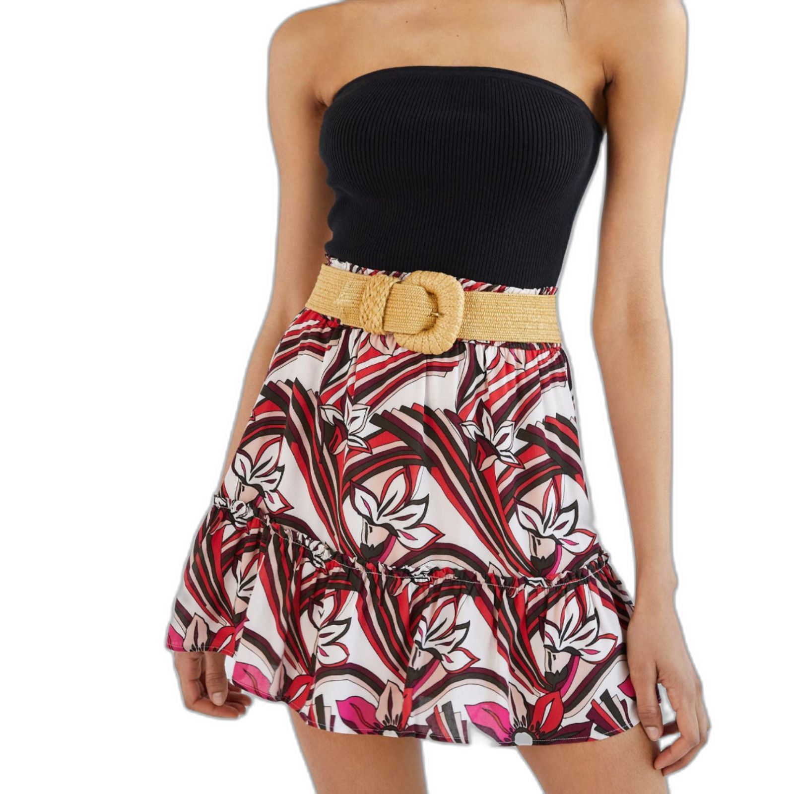 4/$100 Anthropologie Floral Red Motif Viscose Mini Skirt